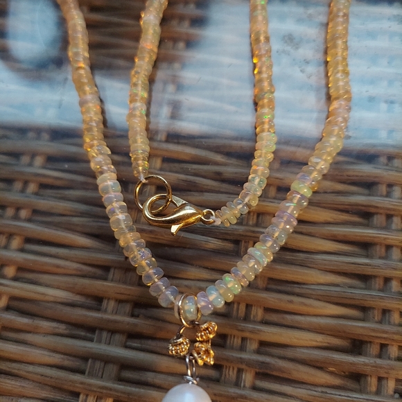 Egyptian opal rondelles x5in with South sea pearl pendant 20inches - Picture 4 of 8